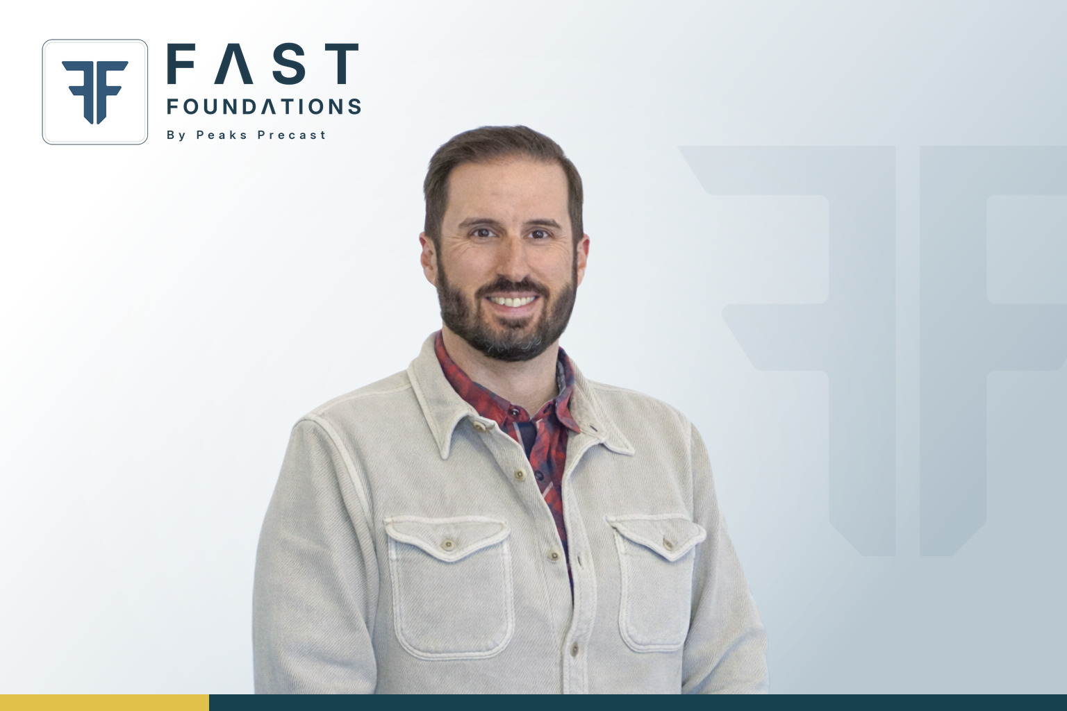 Brent Owner of Peaks Precast Colorado Headshot canvas-colored shirt with branded colors in background