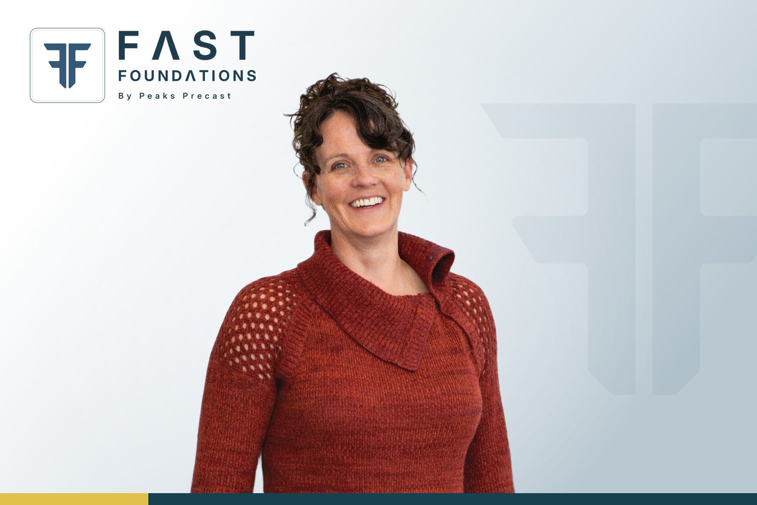 Kim Peaks Precast Colorado Headshot maroon colored sweater with branded colors in background